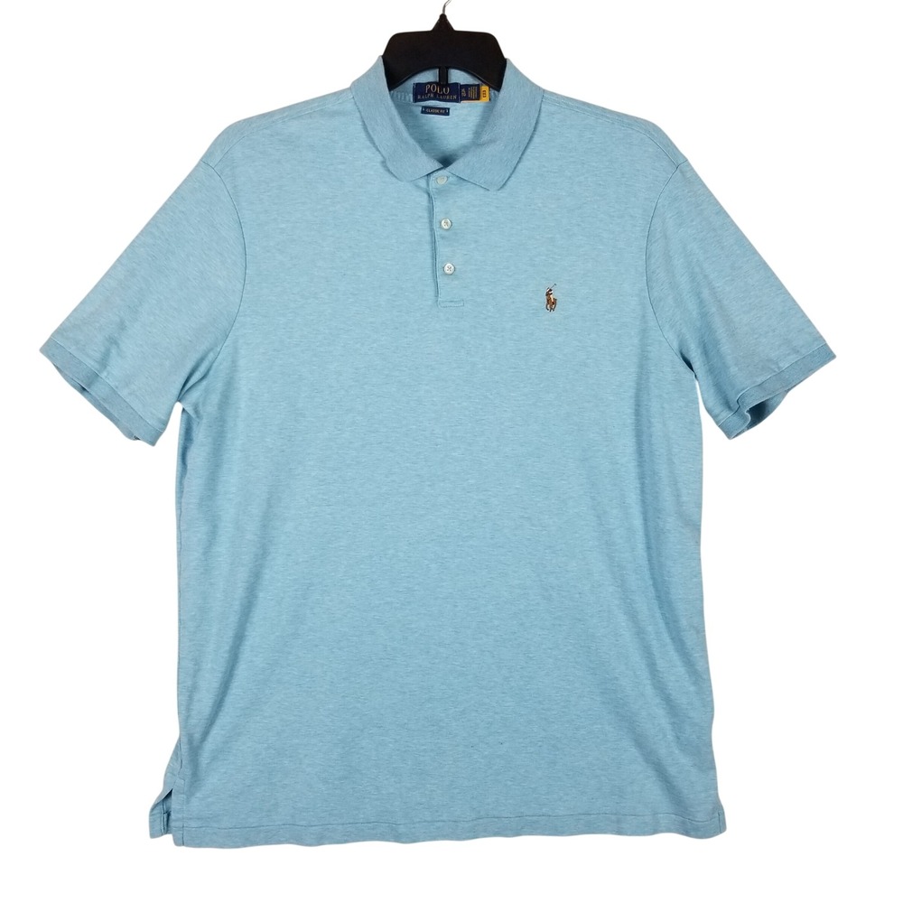 Polo Ralph Lauren Polo Shirt Men XL Light Blue Heathered Classic Fit Cotton